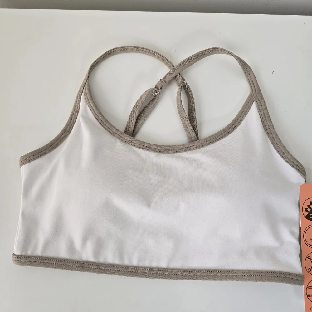 NWT X by Gottex Racerback Sports Bra Beige Peach Skin Collection Pickleball